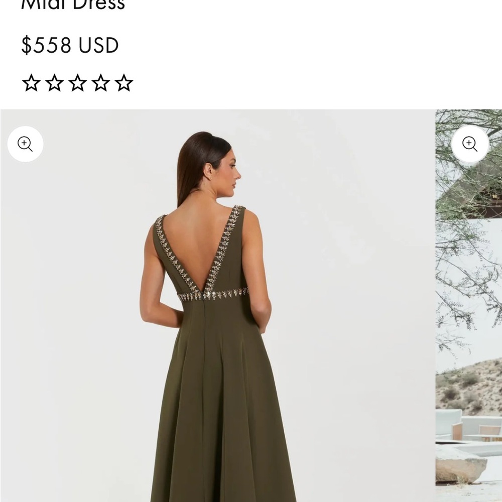 Mac Duggal Olive Midi Dress with Embellished Neckline - Picture 4 of 4